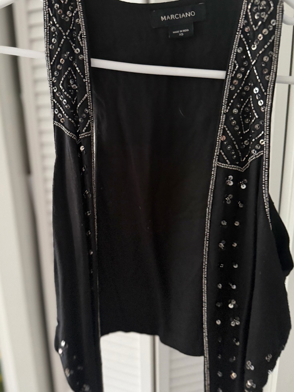 Marciano Black Beaded Open Vest with Silver Accents